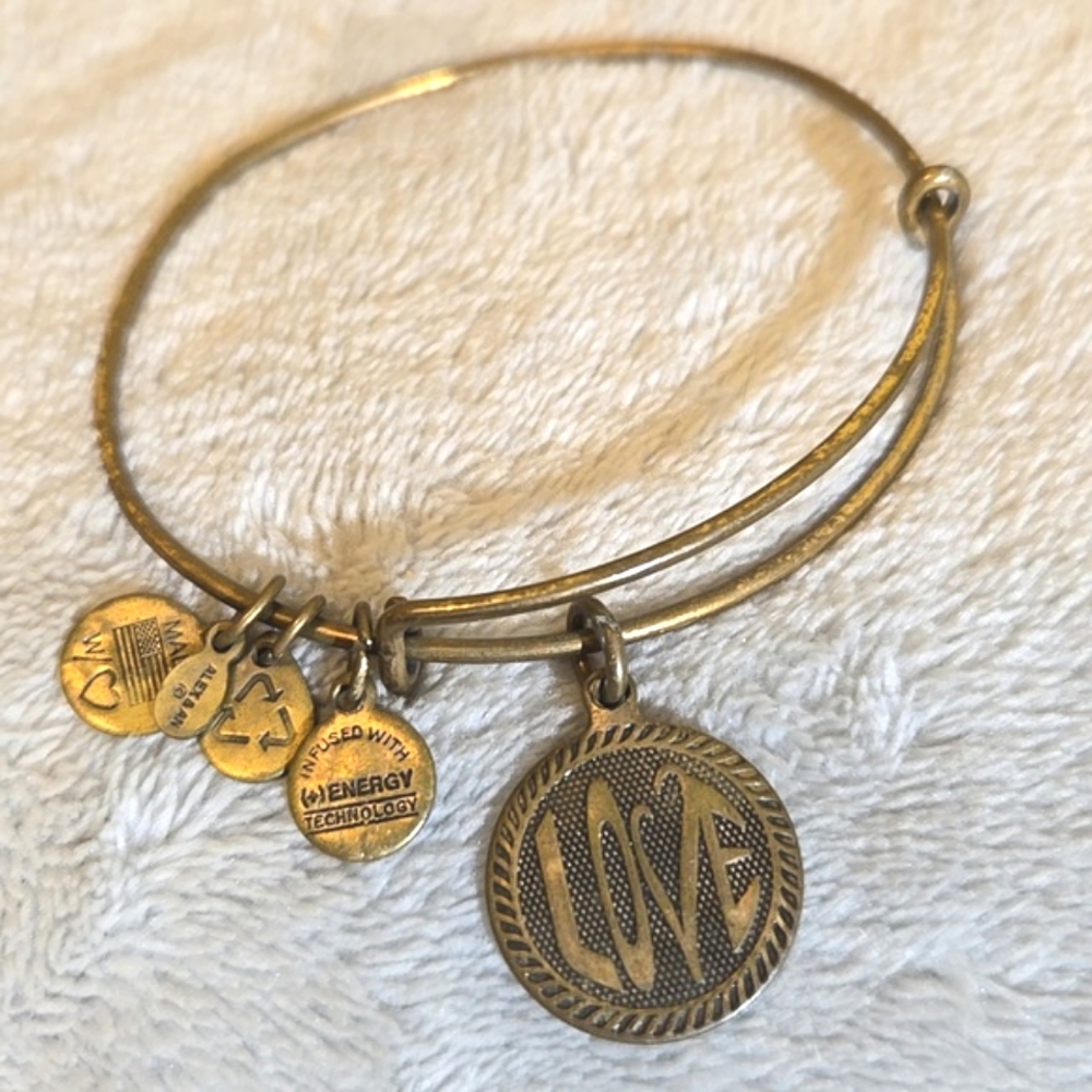 #098 Alex & Ani Love Energy Gold Tone Charm Bangle Bracelet